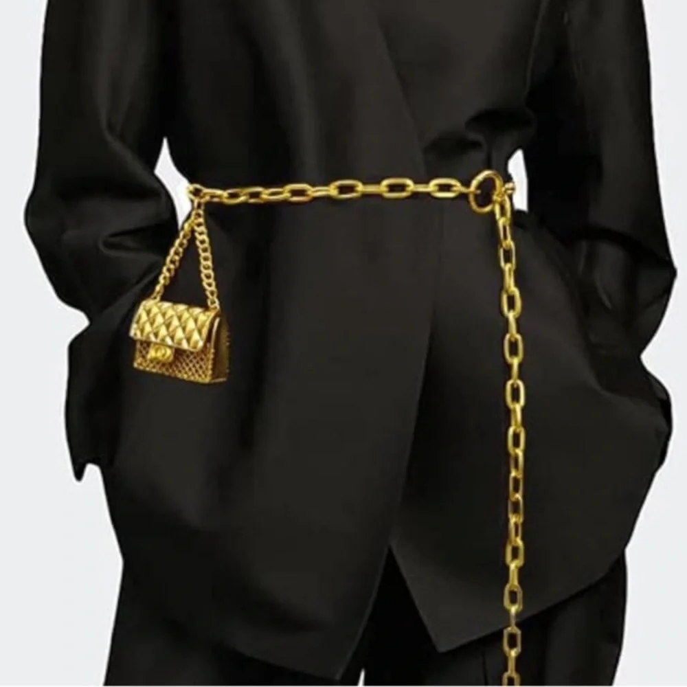 New! Gold Chain Waist Belt with Mini Bag